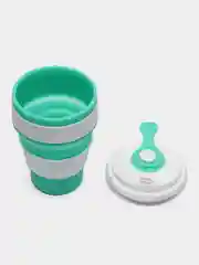 Бирюзовый складной стакан, с крышкой, силиконовый