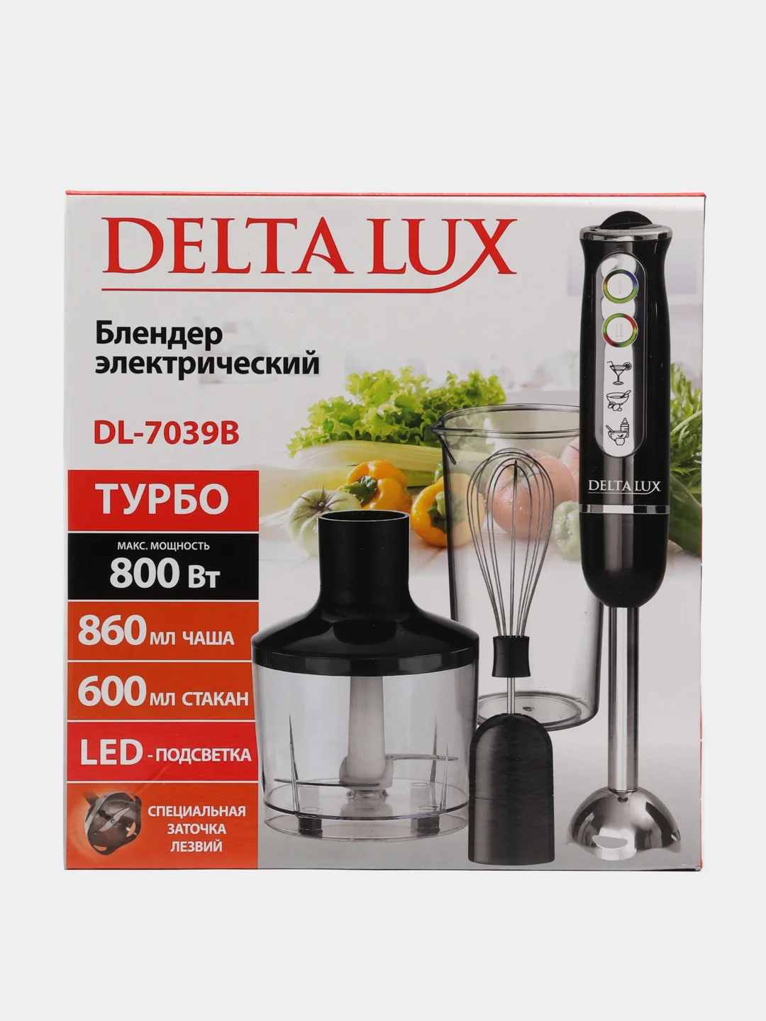 Черный блендер погружной DELTA LUX DL-7039B, 800 Вт
