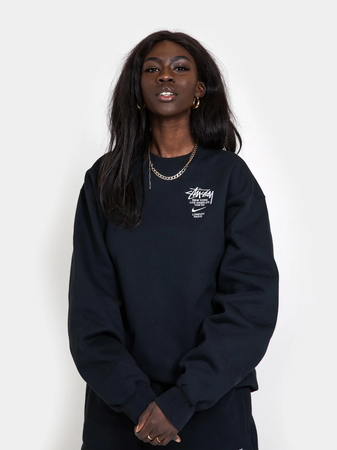 Черный свитшот / спортивная толтовка Nike x Stussy Fleece Crew Black из хлопка повседневный