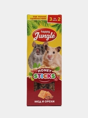 Палочки (лакомство) для мелких грызунов Happy Jungle "Мед и орехи", 3 шт, 90 г