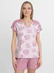 Розовый пижама женская с шортами и футболкой, костюм, комплект домашний, 100% хлопок