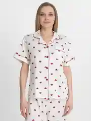 Пижама женская со штанами с сердечками / Женская теплая пижама