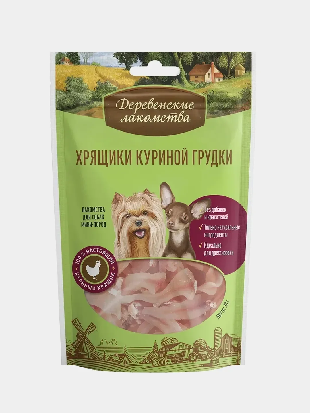 Лакомство для собак Деревенские Лакомства "Хрящики куриной грудки", для мини-пород, 30 г