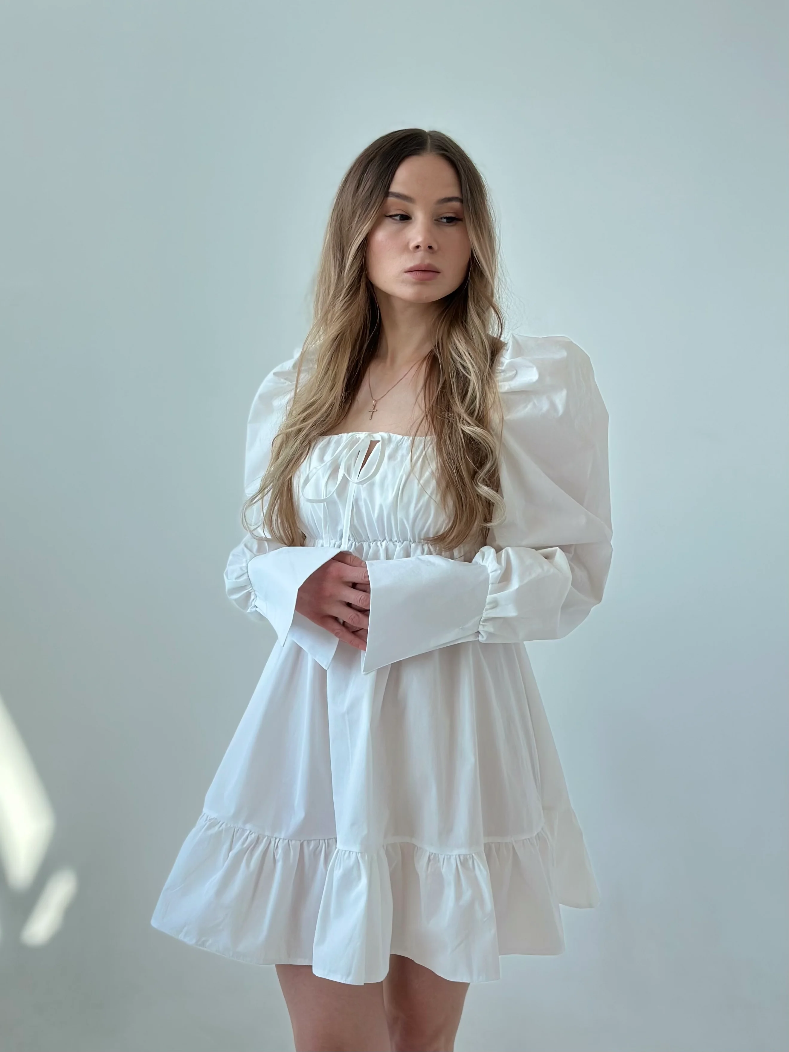 Белый платье с длинным рукавом, весна, лето
