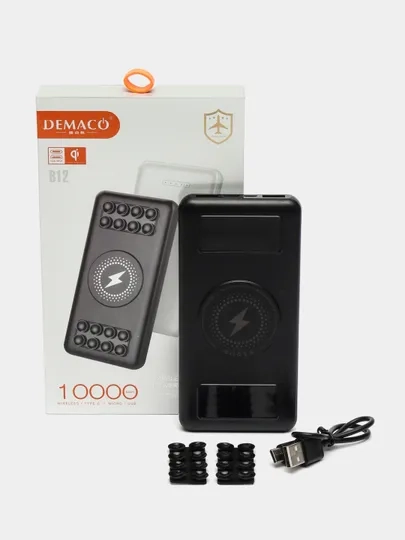 Повербанк с беспроводной зарядкой Power bank В12, 10000 mah аккумулятор Demaco