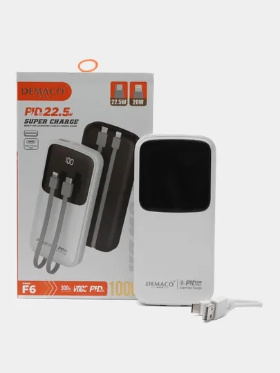 Повербанк Быстрая зарядка Quick Charge 3.0А Power bank F6, 10000 mah аккумулятор Demaco