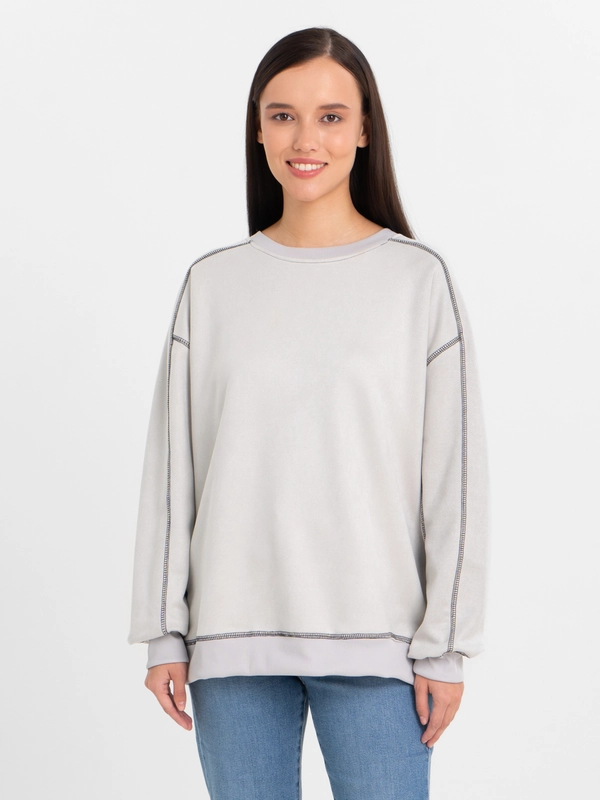 Oversized свитшот женский с винтажным эффектом и швами наружу