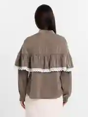 Зелёный хаки рубашка блузка женская с рюшами