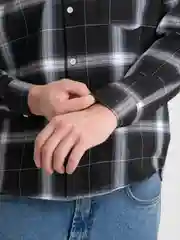 Черный мужская клетчатая рубашка с длинными рукавами, хлопок