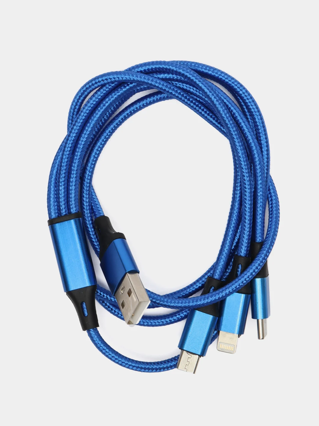 Синий кабель для зарядки 3 в 1, Lightning, TYPE-C, MICRO USB, 120 см