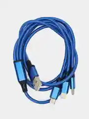 Синий кабель для зарядки 3 в 1, Lightning, TYPE-C, MICRO USB, 120 см