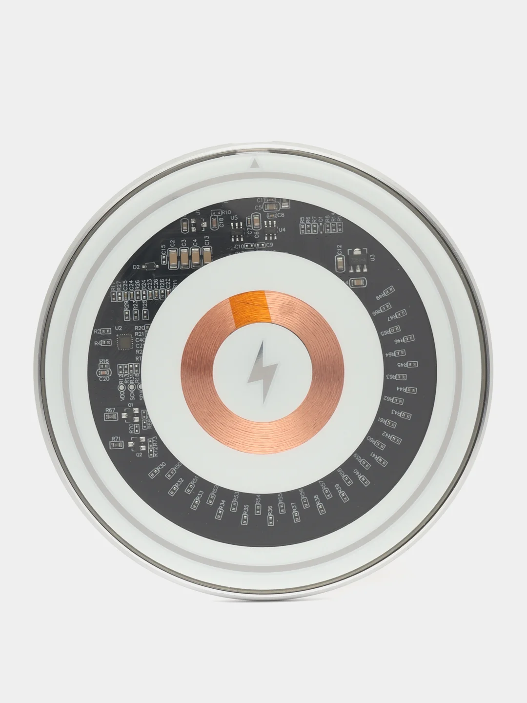 Белый беспроводная магнитная зарядка, алюминиевая,Type-c, 15W, прозрачный корпус с подсветкой