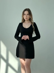 Платье-корсет, шнуровка, черное, в рубчик