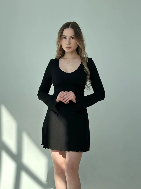 Платье-корсет, шнуровка, черное, в рубчик