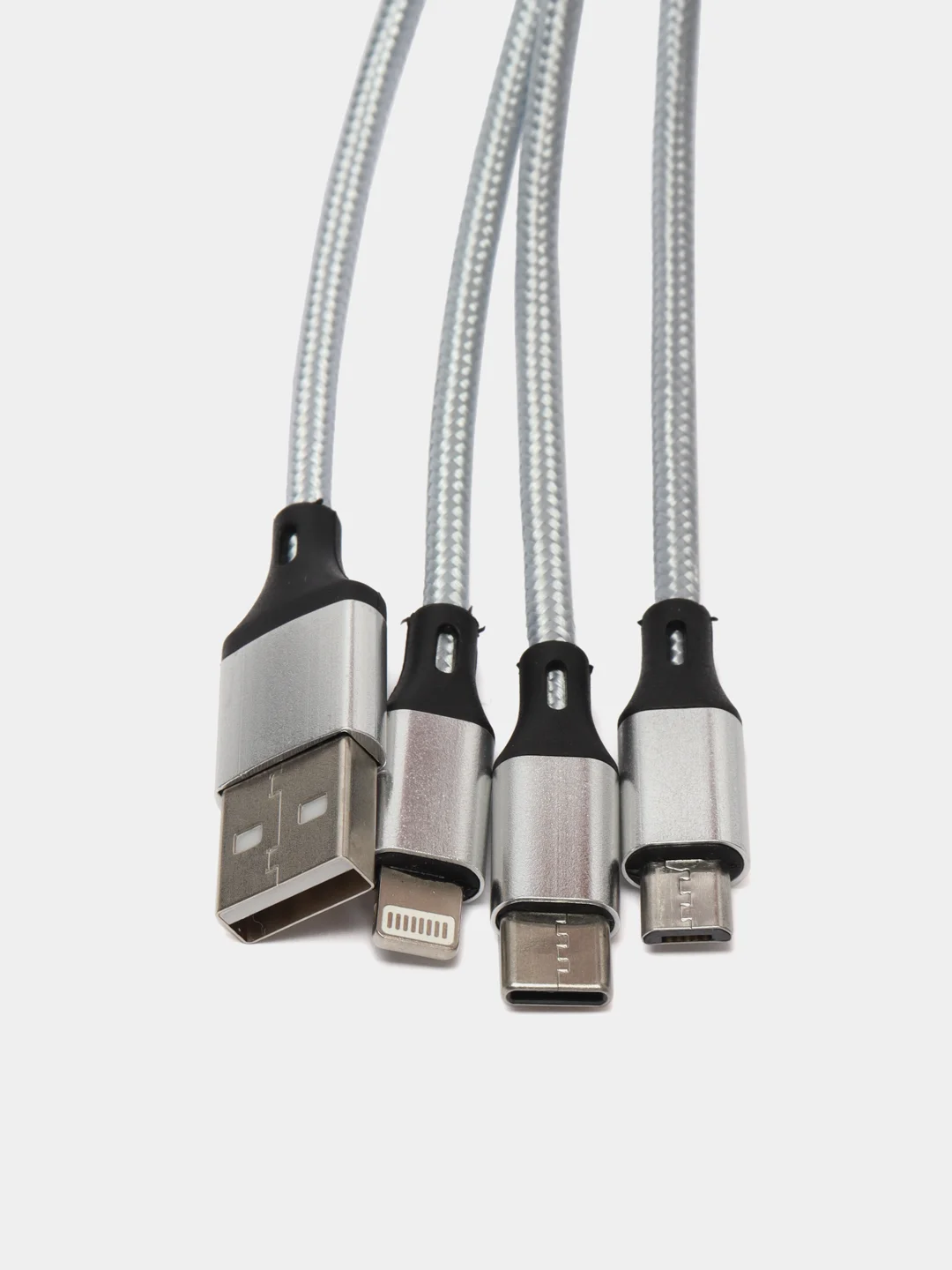 Серый кабель для зарядки 3 в 1, Lightning, TYPE-C, MICRO USB, 120 см
