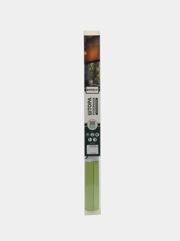 Штора рулонная Brabix 40х175 см, текстура - лён, защита 55-85%, 200 г/м2, зелёный, 605969