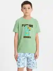 Зеленый детский комплект для мальчика: футболка и шорты, хлопок, 6-10 лет