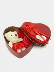 Подарочный набор мыльные розы с игрушкой мишкой, сувенир, мыльные лепестки в шкатулке