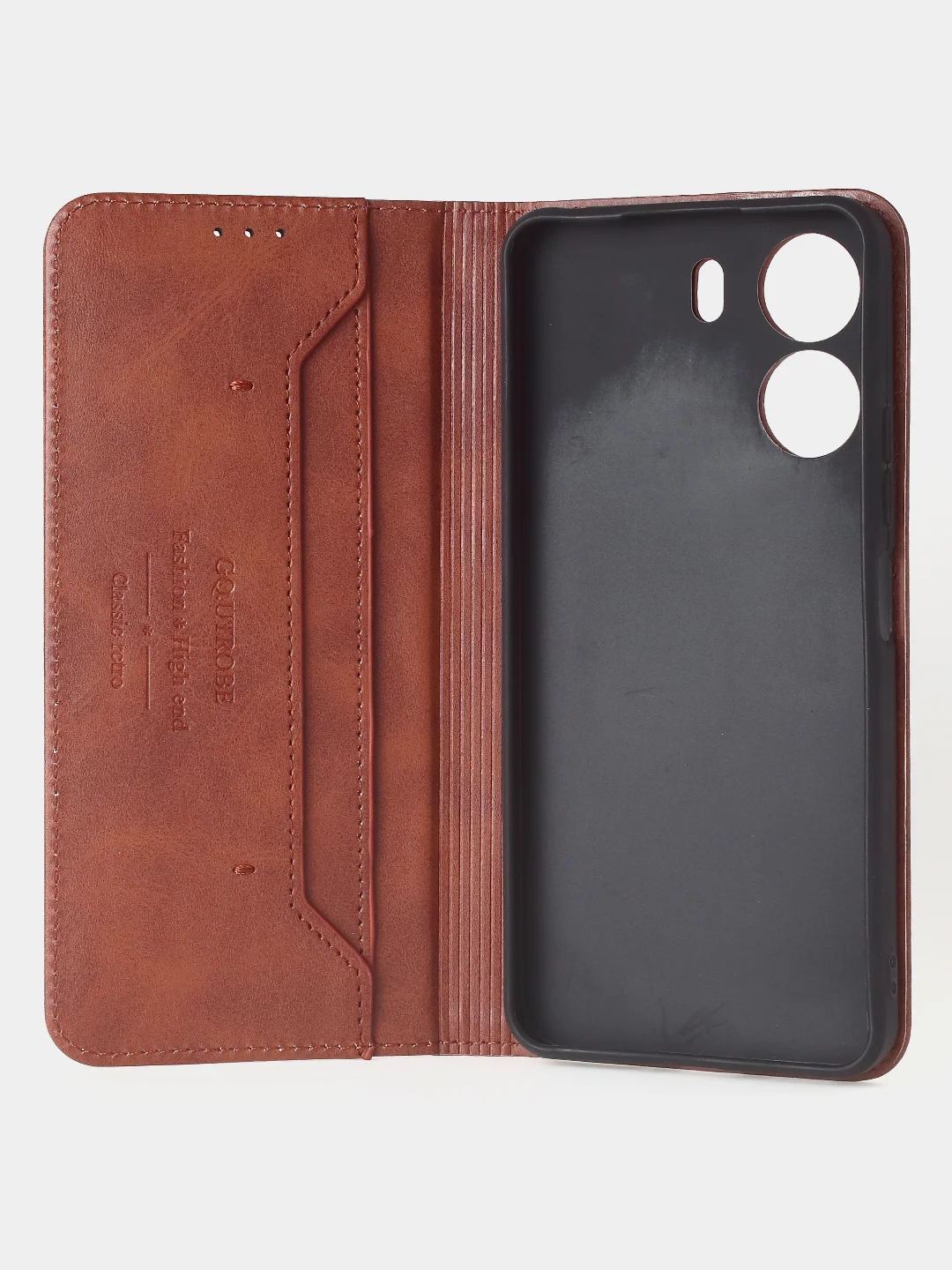 Терракотовый чехол-книжка для Xiaomi Redmi 13C / Poco C65 из высококачественной кожи