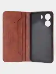 Терракотовый чехол-книжка для Xiaomi Redmi 13C / Poco C65 из высококачественной кожи