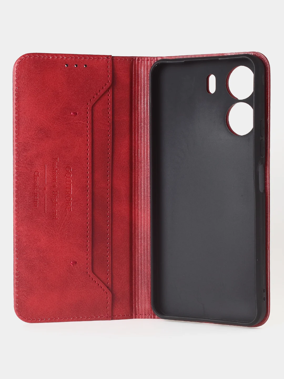 Алый чехол-книжка для Xiaomi Redmi 13C / Poco C65 из высококачественной кожи