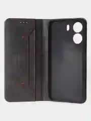 Угольный чехол-книжка для Xiaomi Redmi 13C / Poco C65 из высококачественной кожи