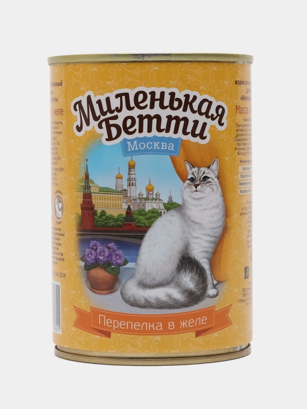 Влажный корм для кошек Миленькая Бетти Москва Перепелка в желе 400гр
