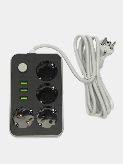 Хром сетевой фильтр-удлинитель, с USB разъёмами, 2 метра, с заземлением
