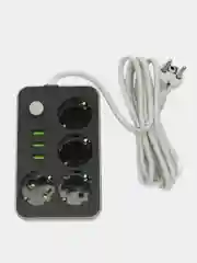 Хром сетевой фильтр-удлинитель, с USB разъёмами, 2 метра, с заземлением
