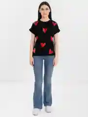 Черный футболка женская с сердечками