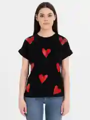 Черный футболка женская с сердечками