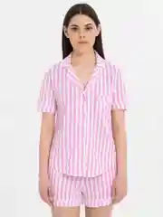Розовый пижама женская, с шортами, в полоску, весенняя, хлопковая