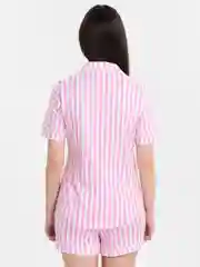 Розовый пижама женская, с шортами, в полоску, весенняя, хлопковая