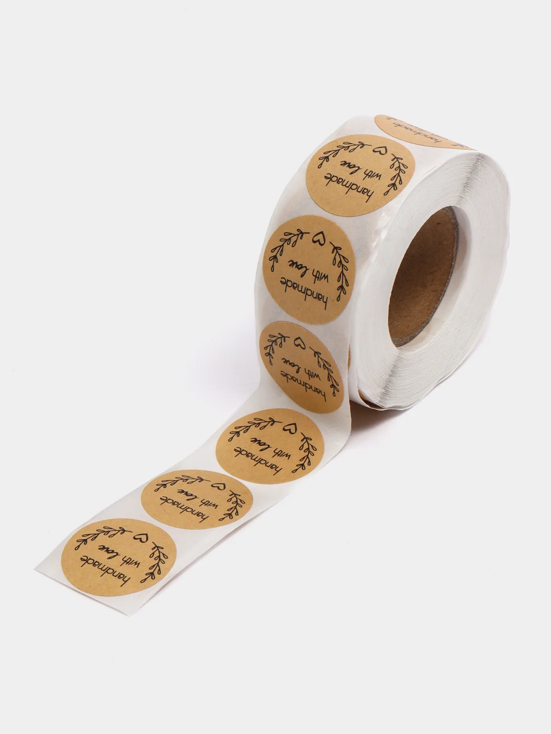 Бежевый наклейки круглые handmade для упаковки, этикетки "Handmade with love", "Thank you" d=2,5см
