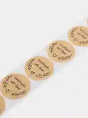 Бежевый наклейки круглые handmade для упаковки, этикетки "Handmade with love", "Thank you" d=2,5см