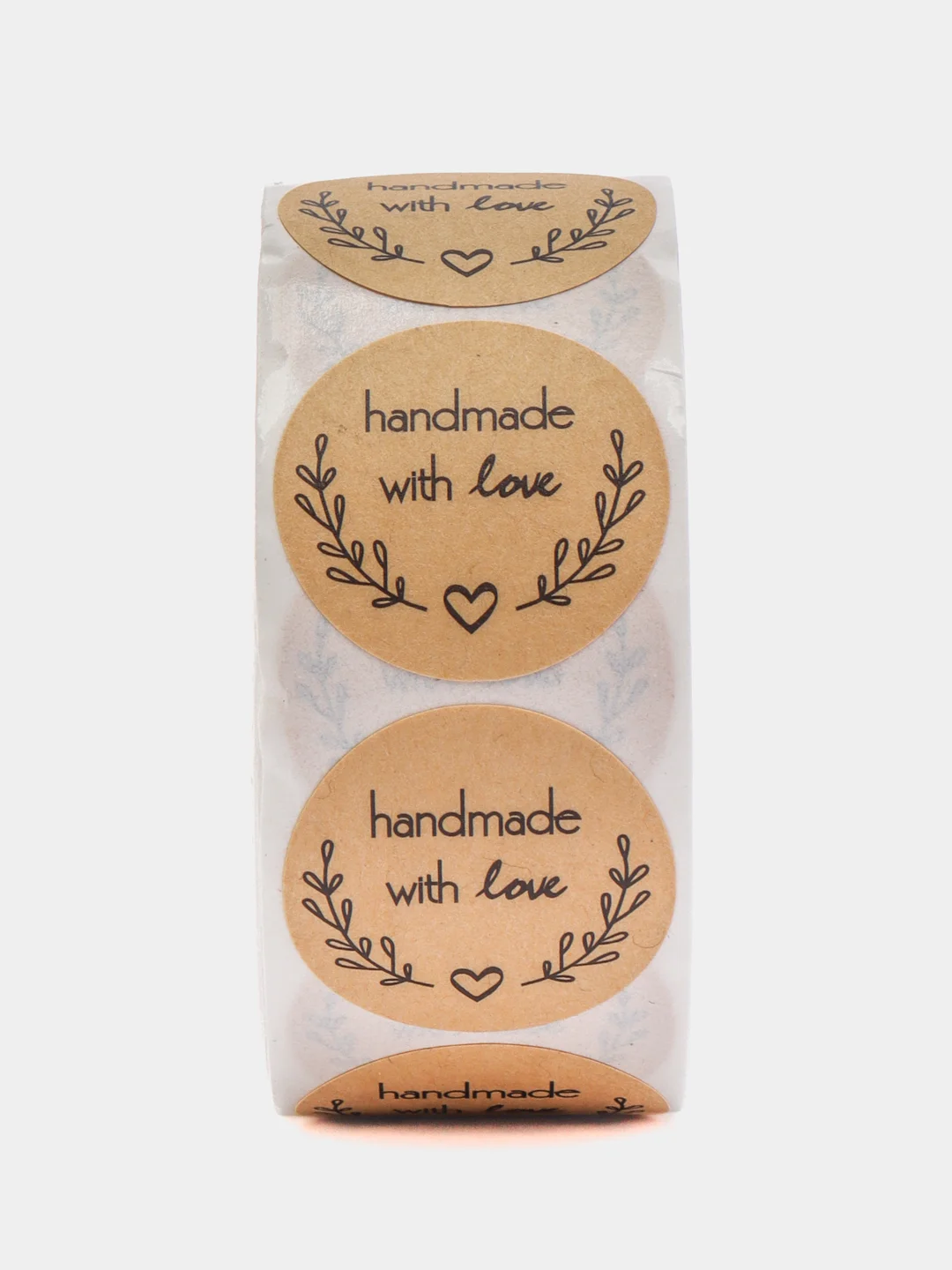Бежевый наклейки круглые handmade для упаковки, этикетки "Handmade with love", "Thank you" d=2,5см