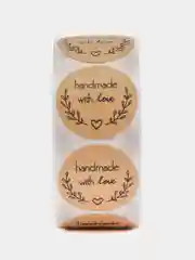 Бежевый наклейки круглые handmade для упаковки, этикетки "Handmade with love", "Thank you" d=2,5см