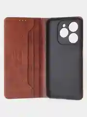 Коричневый чехол-книжка для Tecno Spark 20 Pro (4G) из высококачественной кожи