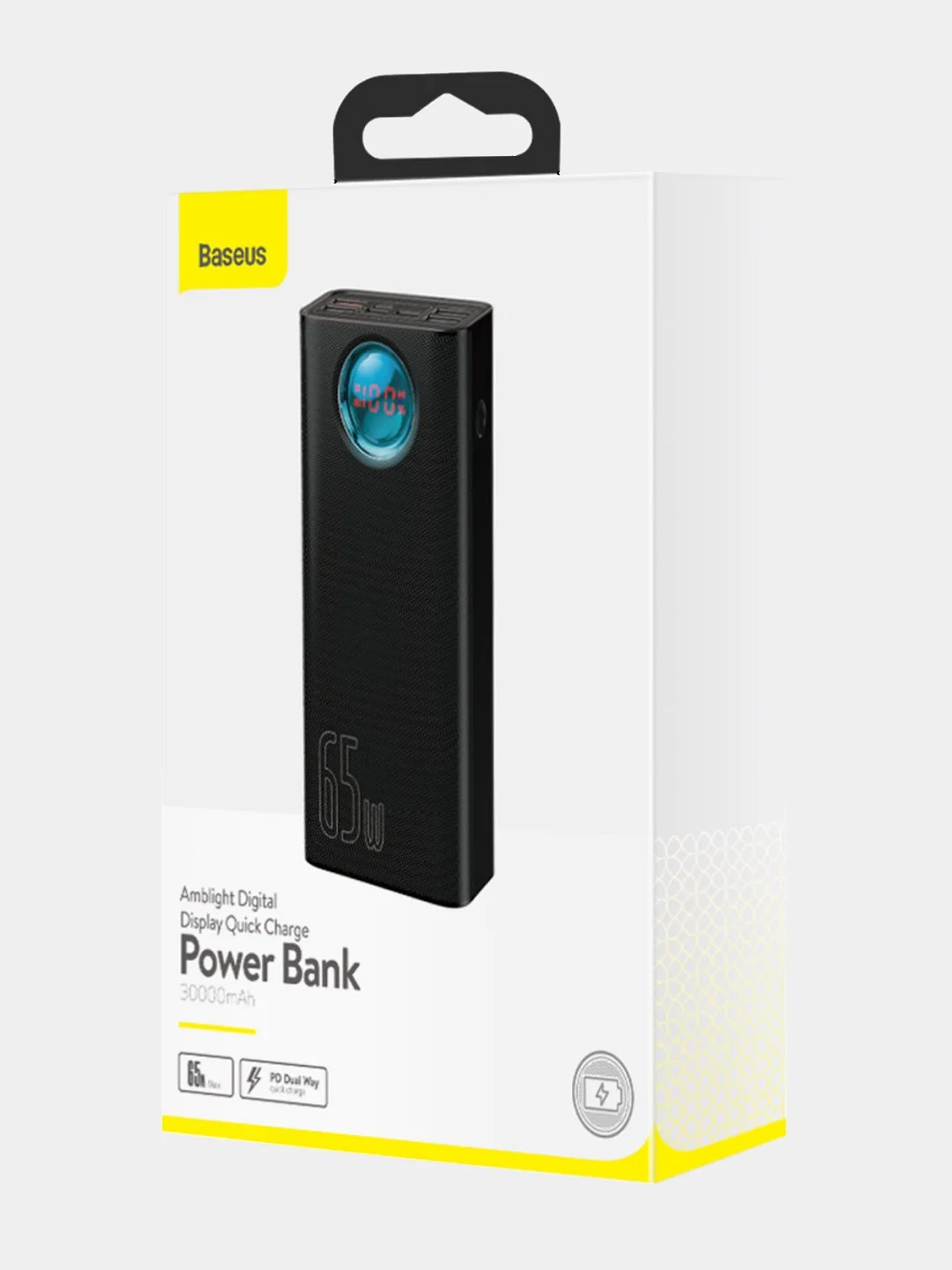Черный внешний аккумулятор Baseus 65W с кабелем Type-C, 30000mAh, PD / QC Powerbank, BS-30KP365