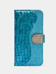 Бирюзовый чехол-книжка со стразами для iPhone 11, 12, 13, 14