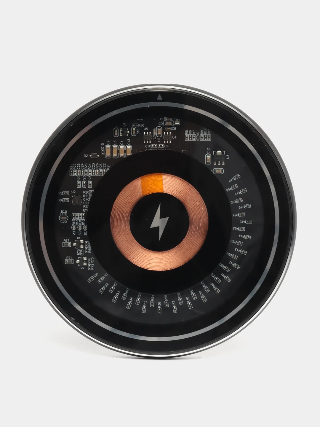 Черный беспроводная магнитная зарядка, алюминиевая,Type-c, 15W, прозрачный корпус с подсветкой