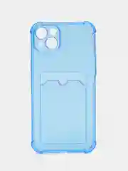 Фиолетовый чехол силиконовый для iPhone 14 Plus (Айфон 14 Плюс), прозрачный, с карманом для карт