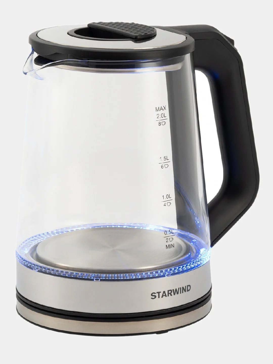 Чайник электрический StarWind SKG5778, 2000 Вт, черный и прозрачный
