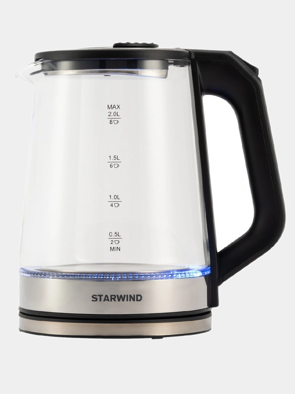 Чайник электрический StarWind SKG5778, 2000 Вт, черный и прозрачный
