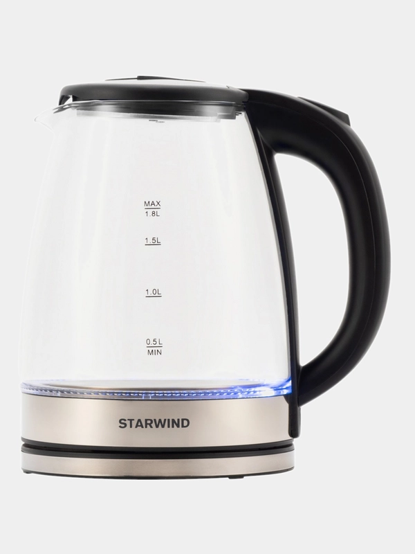 Чайник электрический StarWind SKG4777, 2000 Вт, черный и прозрачный