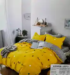 Лимонный комплект постельного белья ЕВРО ХЛОПОК / Сатин  2 Спальный комплект постельного белья