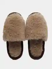 Бежевый тапочки домашние женские и мужские, меховые, из овчины