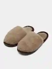 Бежевый тапочки домашние женские и мужские, меховые, из овчины