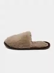 Бежевый тапочки домашние женские и мужские, меховые, из овчины