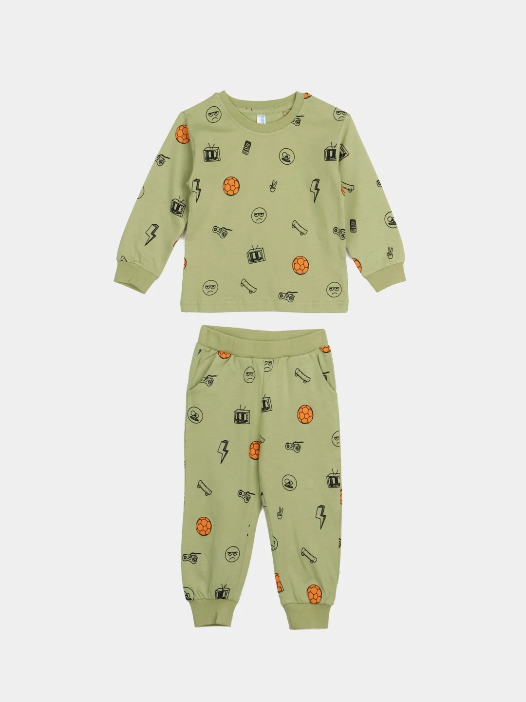 Оливковый хлопковая пижама для мальчика, рост 92-110 см, 2-5 лет, 6 расцветок